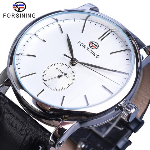 Reloj Mecánico informal Forsining para hombre, reloj de pulsera deportivo de negocios, correa de cuero genuino de marca ultrafina ► Foto 1/6