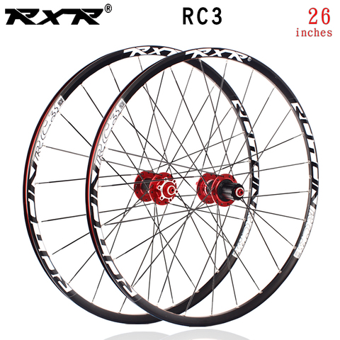 RXR bicicleta de montaña todoterreno MTB juego de ruedas de bicicleta de carbono 26 pulgadas RC3 freno de disco 5 rodamientos 7-11 velocidades a través del eje/QR rueda de bicicleta ► Foto 1/6