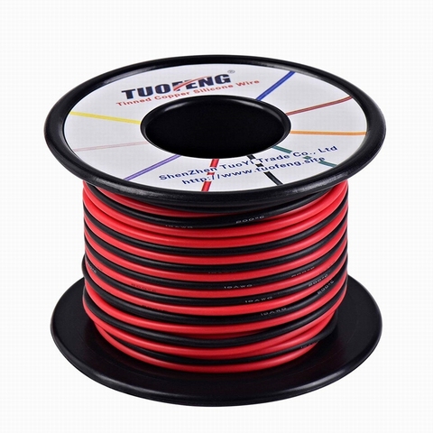 Alambre de 18awg, 66 pies Cable de Hookup aislado de silicona súper Flexible 33 pies negro 33 pies Rojo 2 cables separados alambre de cobre estañado ► Foto 1/5