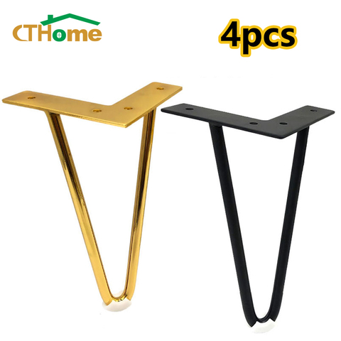 Patas de mesa de hierro para pata de mueble de metal, de 10-40cm, para silla, sofá, cama, horquilla, pata de escritorio, patas de armario para el tocador, color negro y dorado, 4 Uds. ► Foto 1/6