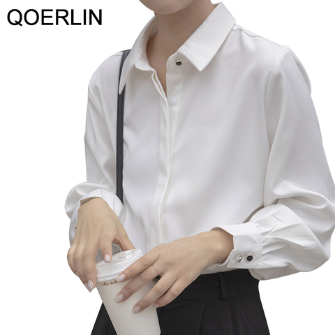 OL Style-blusa blanca con cuello vuelto para mujer, ropa de trabajo elegante, de un solo pecho, con botones invisibles ► Foto 1/6