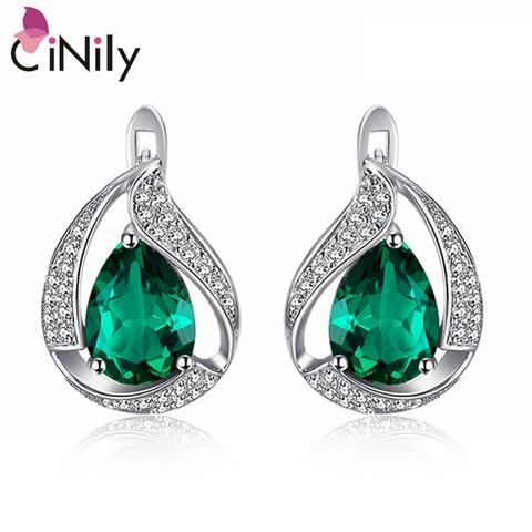 CiNily-plata 925 sólida de circonia cúbica de piedra verde para mujer, pendientes de tuerca, joyería de 100% 