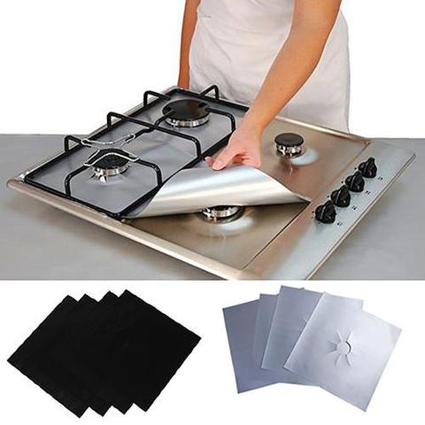 Protector de quemador de Gas de lámina cuadrada, revestimiento reutilizable, fácil de limpiar, almohadilla de protección, accesorios de cocina, 4 Uds. ► Foto 1/6