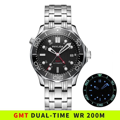 Reloj Automático GMT resistente al agua para hombre, de alta calidad, con esfera de onda negra, cristal de zafiro, 300M, bisel Lume ► Foto 1/5