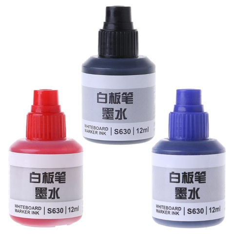 Recarga de tinta de 12ml para recarga de tintas, rotulador para pizarra blanca, negro, rojo, azul, 3 colores X6HB ► Foto 1/5