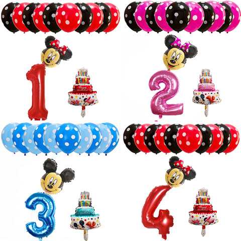13 piezas Mickey Minnie Mouse globo 30 pulgadas número globos de látex  pastel baby shower 1 2 3 4 5 6st decoración de dibujos animados para fiesta  de cumpleaños - Historial de