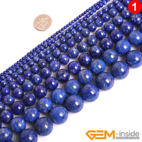 Cuentas redondas azules para lapislázuli, lapislázuli Natural, DIY, cuentas sueltas para fabricación de joyas, hilo de 15 pulgadas, venta al por mayor ► Foto 1/6