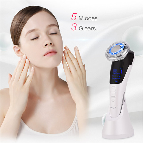 Masajeador facial EMS Sonic con función de frío y calor Máquina de belleza recargable para rejuvenecimiento y Antienvejecimiento limpieza profunda con 5 modos ► Foto 1/6