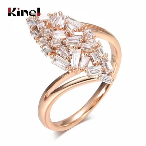 Kinel-anillo grande de oro rosa con incrustaciones de microcera para mujer, anillos de circonita Natural, rombo hueco, joyería fina para fiesta de boda, novedad de 585 ► Foto 1/6