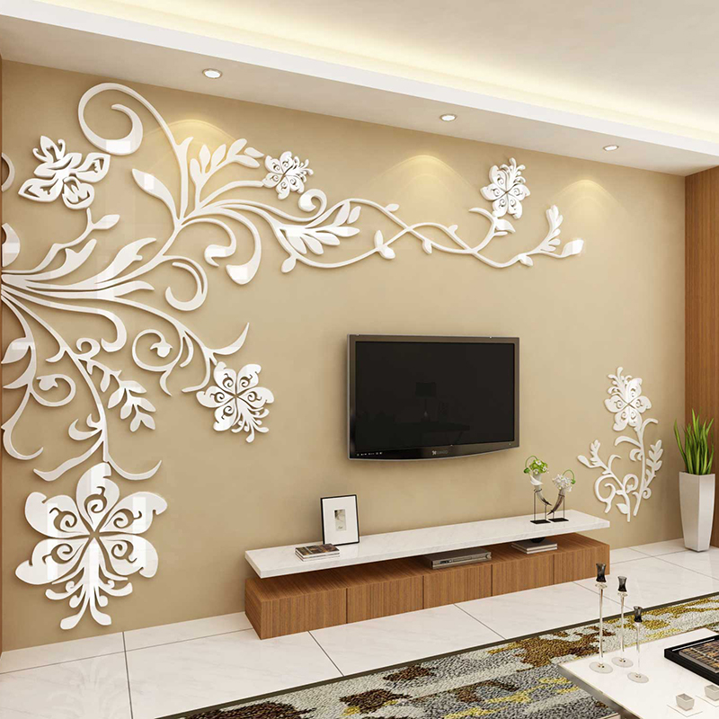  Variedad de decoraciones de pared de acrílico 3D de vid de  rosa, calcomanías de pared para sala de estar, sala de boda, pintura de  pared, decoración de fondo de TV, decoración