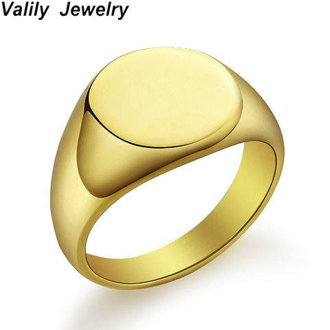 Valily-Anillo de sello de acero inoxidable para hombre y mujer, anillo de 12mm pulido redondo, Simple, venta al por mayor, grabado gratis ► Foto 1/6