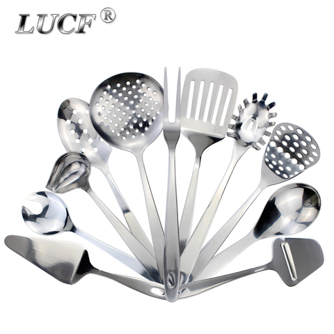 LUCF-utensilios de cocina potentes de acero inoxidable, cucharón/volteador/cuchara de arroz/Espumador/espátula/trituradora de ensaladas, utensilios para hornear para el hogar ► Foto 1/6