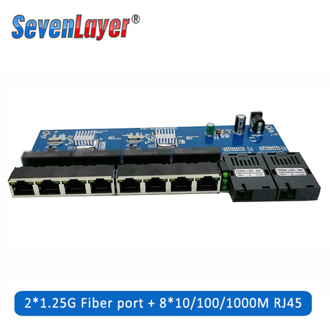 10/100/1000 M Gigabit Ethernet de fibra óptica convertidor de medios impresos 8 RJ45 UTP y 2 SC placa de puerto de fibra PCB ► Foto 1/6