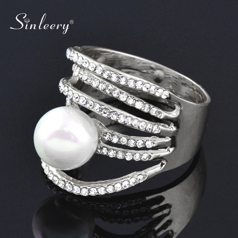 SINLEERY de múltiples capas de circón cúbico blanco perla grandes anillos para mujeres Tamaño 7 8 9 10, de Color plata, joyería de la boda de Jz544 SSB ► Foto 1/6