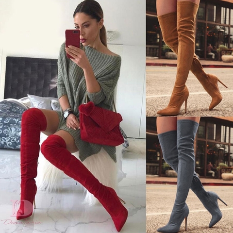 DoraTasia marca nueva zapatos de mujer botas de mujer de gran tamaño 31-43 otoño por encima de la rodilla botas Zapatos de tacón alto delgados zapatos de fiesta sexy boot ► Foto 1/6