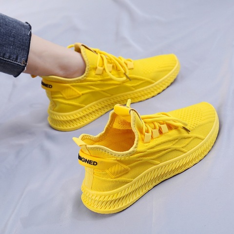 Zapatillas de deporte de moda para mujer, zapatos coreanos de malla amarilla, informales, con cordones, rojo y negro, transpirables, Primavera, 2022 ► Foto 1/6