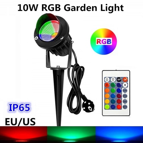 Lámpara de jardín COB RGB de 10W, luz LED para jardín de exterior con mando a distancia, resistente al agua, IP65, punto de luz con punta AC85-265V paisaje, EU/US ► Foto 1/6