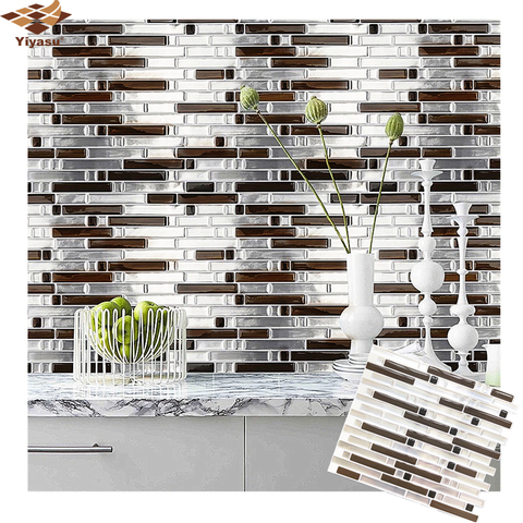 Adhesivos para baldosas de mosaico 3D, pegatina de vinilo para pared, contra salpicaduras, para baño, cocina, decoración del hogar, bricolaje ► Foto 1/6