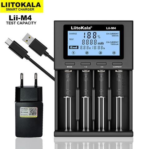 LiitoKala Lii-M4 cargador de batería 18650 pantalla LCD cargador Universal inteligente prueba de capacidad para 26650 de 21700, 18500 AA AAA etc 4 ranura ► Foto 1/6