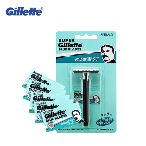 Gillette-afeitadora de Super azul para hombre, soporte para cuchillo + cuchillas, maquinilla de afeitar de seguridad auténtica oficial, cuidado facial, afeitado Manual ► Foto 1/6