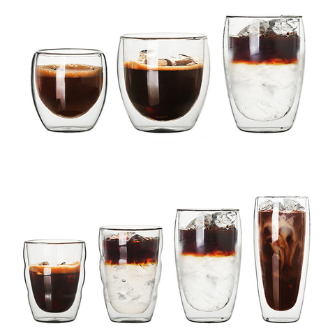 Tazas de café con Pared de borosilicato, vidrio aislado de doble pared, para café expreso, té y bebidas ► Foto 1/6