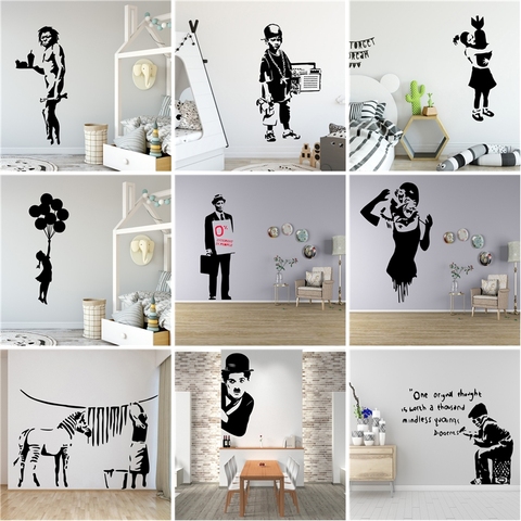 Banksy-pegatinas clásicas de grafiti de vinilo para pared decoración de muebles para el hogar, pegatina para habitación de niños, póster adhesivo para decoración de dormitorio ► Foto 1/6