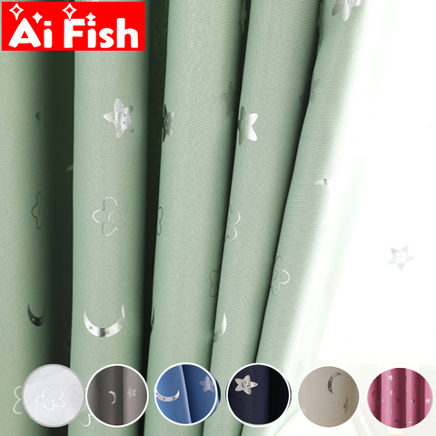 Cortinas de tela con cara sonriente para niños, Cortinas opacas de estilo coreano brillante con estampado de estrellas y Luna para dormitorio de Chico, sala de estar, paneles MY155 #50 ► Foto 1/6