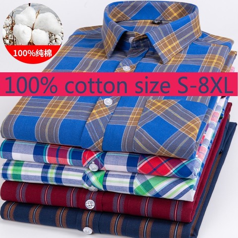 Camisas informales de algodón a cuadros para mujer, camisas finas y súper grandes de manga corta 100%, de talla grande M L XL2XL3XL4XL5XL6XL 7XL 8XL ► Foto 1/5