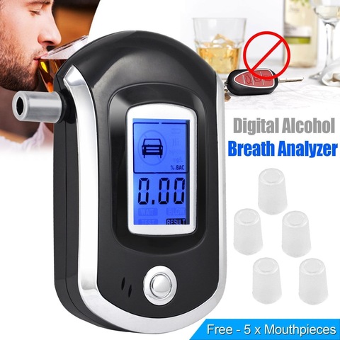 Probador de Alcohol Digital profesional, dispositivo de prueba de Alcohol de soplado portátil, con pantalla LCD, 5 boquillas, envío directo, AT6000 ► Foto 1/6