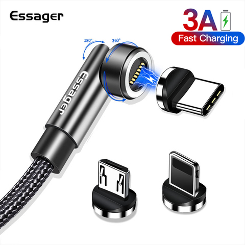 Essager-Cable magnético de carga rápida 3A, cargador de imán giratorio 540 para iPhone, Xiaomi, Cable de datos Micro USB tipo C ► Foto 1/6