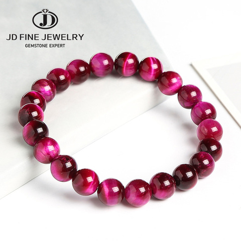 JD-pulsera elástica de ojo de tigre de color fucsia Natural, joyería de cuentas sueltas redondas, piedras minerales, buena suerte, regalo de Año Nuevo ► Foto 1/6