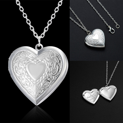 Diseño único tallado corazón-marco de fotos con forma colgante con abalorio, collares de medallón ajustables, joyería conmemorativa para hombres y mujeres ► Foto 1/6