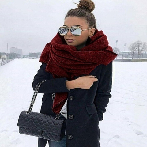 Chal grueso cálido de invierno para mujer, chal de bufanda grande a prueba de viento, Polar, Vintage, Color sólido, chal salvaje de alta calidad ► Foto 1/6