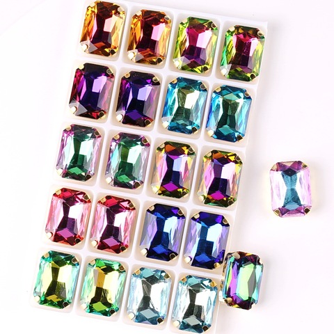 Forma de rectángulo garra dorada en miniatura configuración 20 unids/pack arco iris y jalea vidrio AB de cristal 13*18mm coser de diamantes de imitación zapatos con cristales bolsas diy ► Foto 1/6