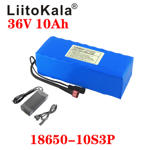 LiitoKala-Batería litio recargable para bicicleta eléctrica, pila de ion de litio con voltaje de 36V 10Ah de celda 18650-10S3P para cicla eléctrica, recargable con cargador por cable ► Foto 1/4