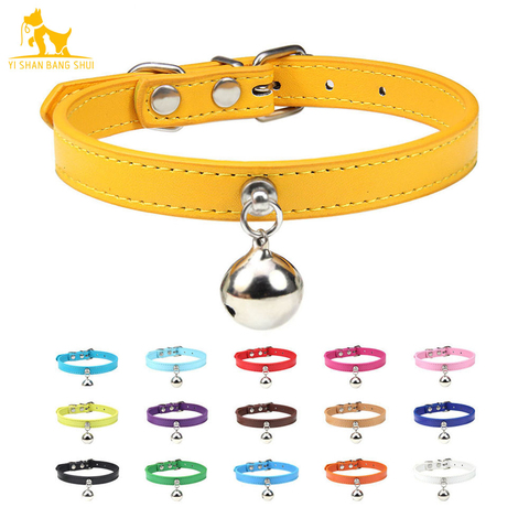 Collar de gato de cuero liso en 16 colores con cinturón para el cuello, collares de seguridad para perrito, collares para gatos y Chihuahua, accesorios para gatos XS/S/M ► Foto 1/6