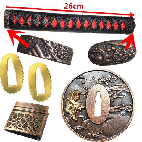 Protector de espada de tigre para Katana Wakizashi, conjunto de accesorios, Kirsite Tsuba + Menuki + Fuchi + Kashira + mango + Habaki + Seppa Artesanía de Metal ► Foto 1/4