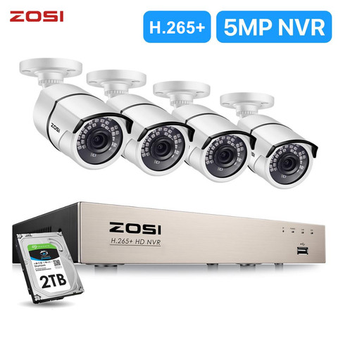 ZOSI nuevo 5MP POE Video sistema de seguridad y (4) 2-Megapixel de la bala al aire libre 2MP 1080 cámaras IP con 120ft visión de noche ► Foto 1/6