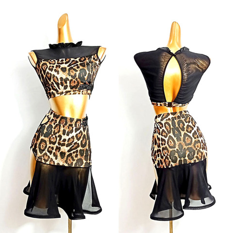 Vestido de baile latino para mujer, Tops y falda de leopardo, Tops de baile Latino para salón, Samba, Tango, Chacha, Performamnce, DL504 ► Foto 1/6