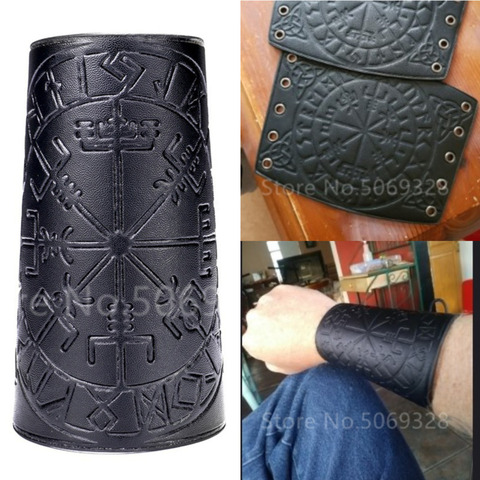 Armadura de cuero Medieval para hombres, calentadores de brazo de Cosplay con cordones, guantelete de caballero pirata Vikingo, pulsera, brazalete, accesorios Steampunk, 1 ud. ► Foto 1/6