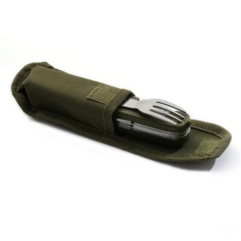 Cuchillo verde militar plegable portátil de acero inoxidable para acampada, tenedor, cuchara, abrebotellas, vajilla, Kit de viaje ► Foto 1/6