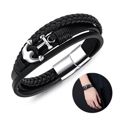 Pulsera de cuero trenzado de PU multicapa con anclas para hombre ► Foto 1/6