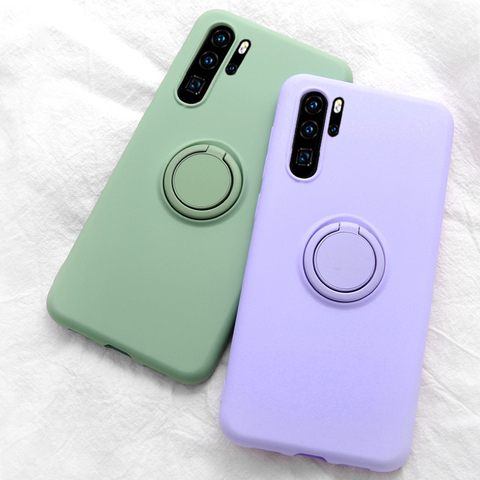 Funda de silicona suave de lujo para Huawei P30 Pro P40 Mate 20 Lite soporte de anillo de Metal cubierta trasera de goma a prueba de golpes Huawei P30Pro ► Foto 1/6