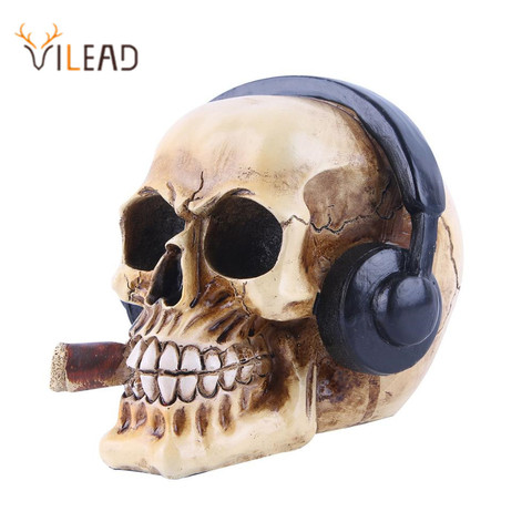 VILEAD-Cabeza de calavera de resina con auriculares, accesorios de pintura artística, decoración de películas, Bar, música, esculturas ► Foto 1/5