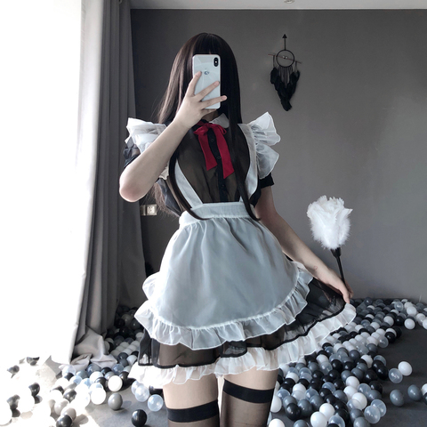 Sexy mujeres Lolita uniforme trajes de disfraces de Halloween vestido Lencería Cosplay tarde noche disfraz de sirvienta francesa ► Foto 1/5