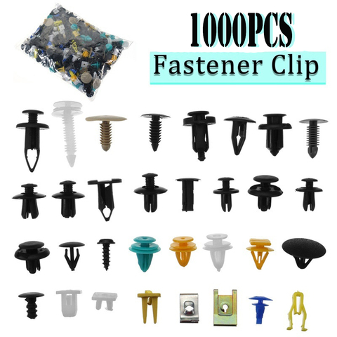 1000 unids/set automotriz remache de plástico guardabarros coche parachoques Trim Interior clips tipo PIN a presión Kit de accesorios de coche con 6 pulgadas herramienta ► Foto 1/6