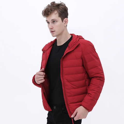 Chaqueta ultraligera con capucha para hombre, chaqueta de plumón impermeable de tela suave mate, abrigo cálido sin costuras para invierno y otoño ► Foto 1/6