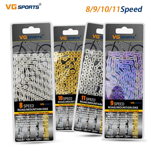 VG Sports-Accesorios de cadena para bicicleta de montaña, accesorios de velocidad de 8, 9, 10 y 11 velocidades, indefinido, medio hueco, 116L, color dorado y plateado ► Foto 1/6