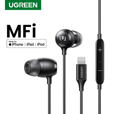 UGREEN-auriculares con cable certificado MFi, cascos Lightning para iPhone 12 11 8 7 con micrófono y controlador ► Foto 1/6