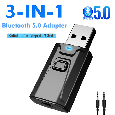 Receptor de Audio con Bluetooth 5,0, Transmisor estéreo, AUX, USB, Conector de 3,5mm, RCA y micrófono, llamada con manos libres para TV, coche, PC, adaptador inalámbrico de música ► Foto 1/6